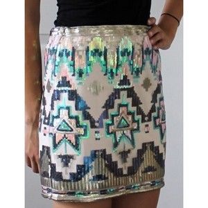 Alya Francesca's NWT Sequin Mini Skirt Soutwestern Aztec Tribal Multicolor Sz.M